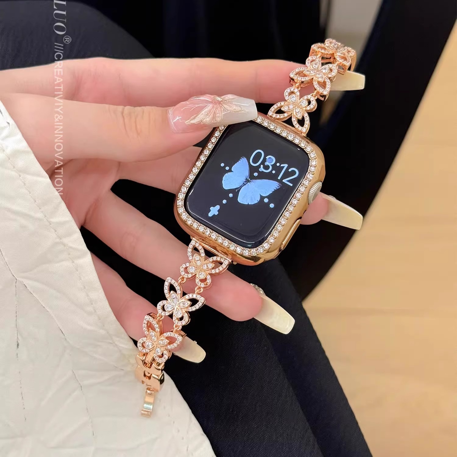 适用华为fit3表带蝴蝶闪钻表带