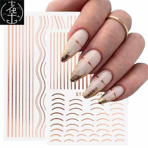 极速3D Lnes Nal Stckerss  Rose Gold Metal Strpe Lnes Lets