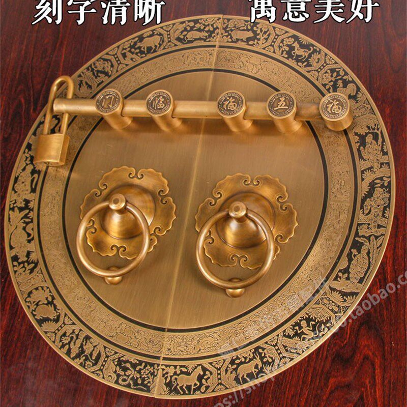 新品中式仿古纯铜大门圆形拉手铜把手古典户外门别V墅门环复古木