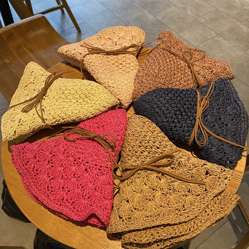 新品Handmade foldable straw hats ladies travel beachX adjust
