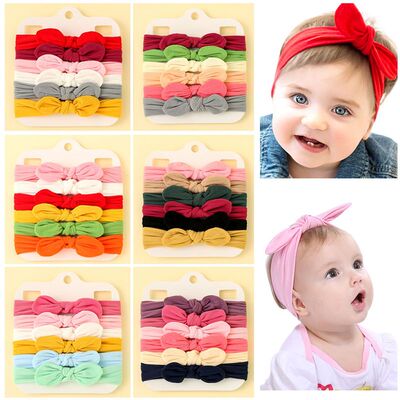 极速5Pcs/eset Cute Bowknot Baby Headband Turban Solid Color