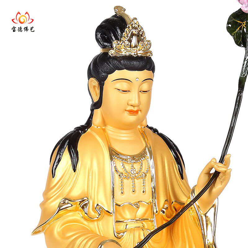 新品台湾彩绘纯铜鎏金大势至菩y萨佛像生肖马观音菩萨西方三圣供