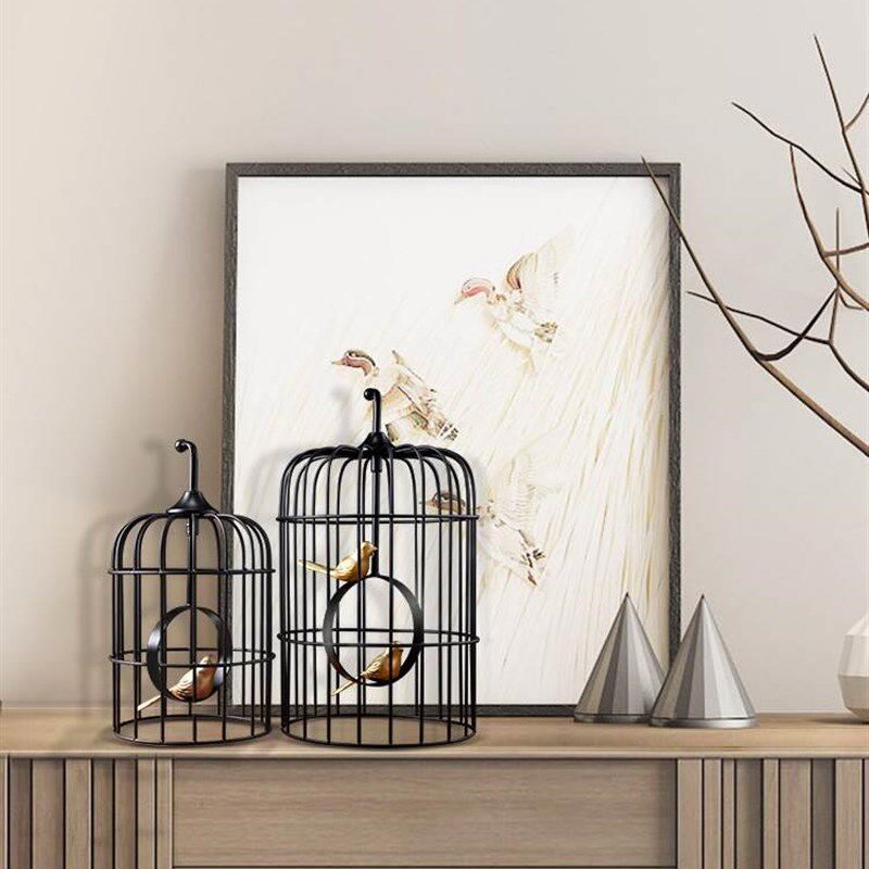 新品l复古创装意装饰铁艺u鸟花具艺鸟笼子大号橱窗摆件婚笼庆道饰