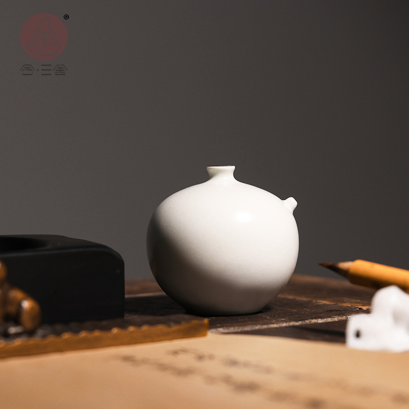 极速新品合三舍 陶瓷砚滴 汝窑白纹片G陶瓷器 砚滴水滴摆件砚台磨