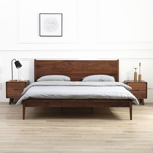 极速北欧日式黑胡桃木全实木床白橡木1.5米1.8双人床X简约现代卧