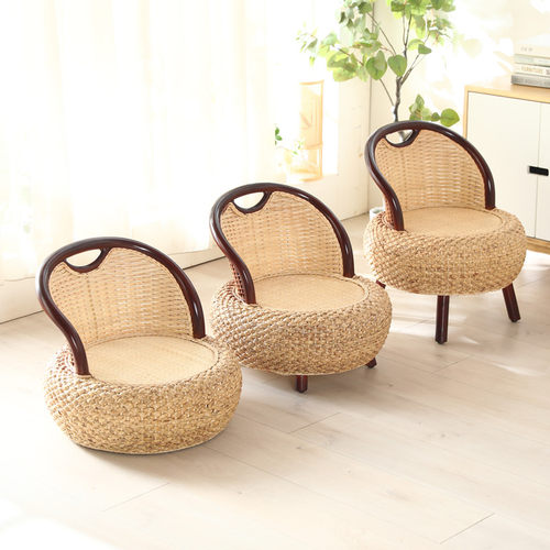 极速榻榻米藤椅阳台座椅靠背家用圆凳矮凳藤编坐凳田园.编织小椅