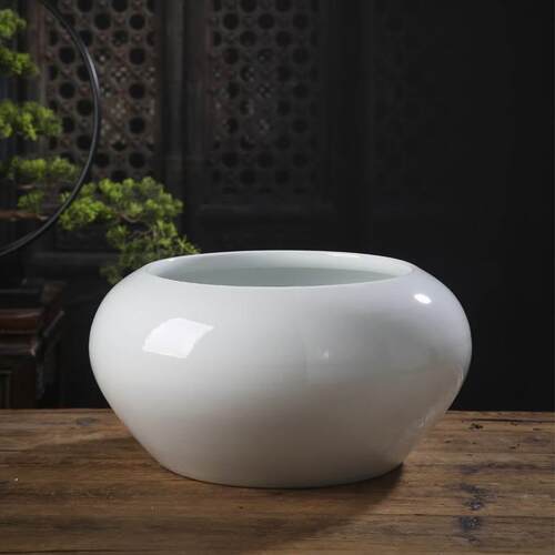 新品l白风水缸景德镇瓷s摆聚件宝盆瓷器陶桌面鱼缸小型白胎纯缸鱼