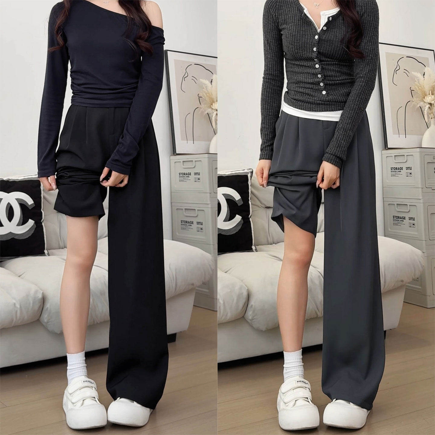 窄版阔腿裤女2026新款春秋直筒梨型身材大码胖mm遮胯显瘦西装裤子