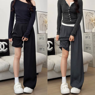 窄版阔腿裤女2026新款春秋直筒梨型身材大码胖mm遮胯显瘦西装裤子