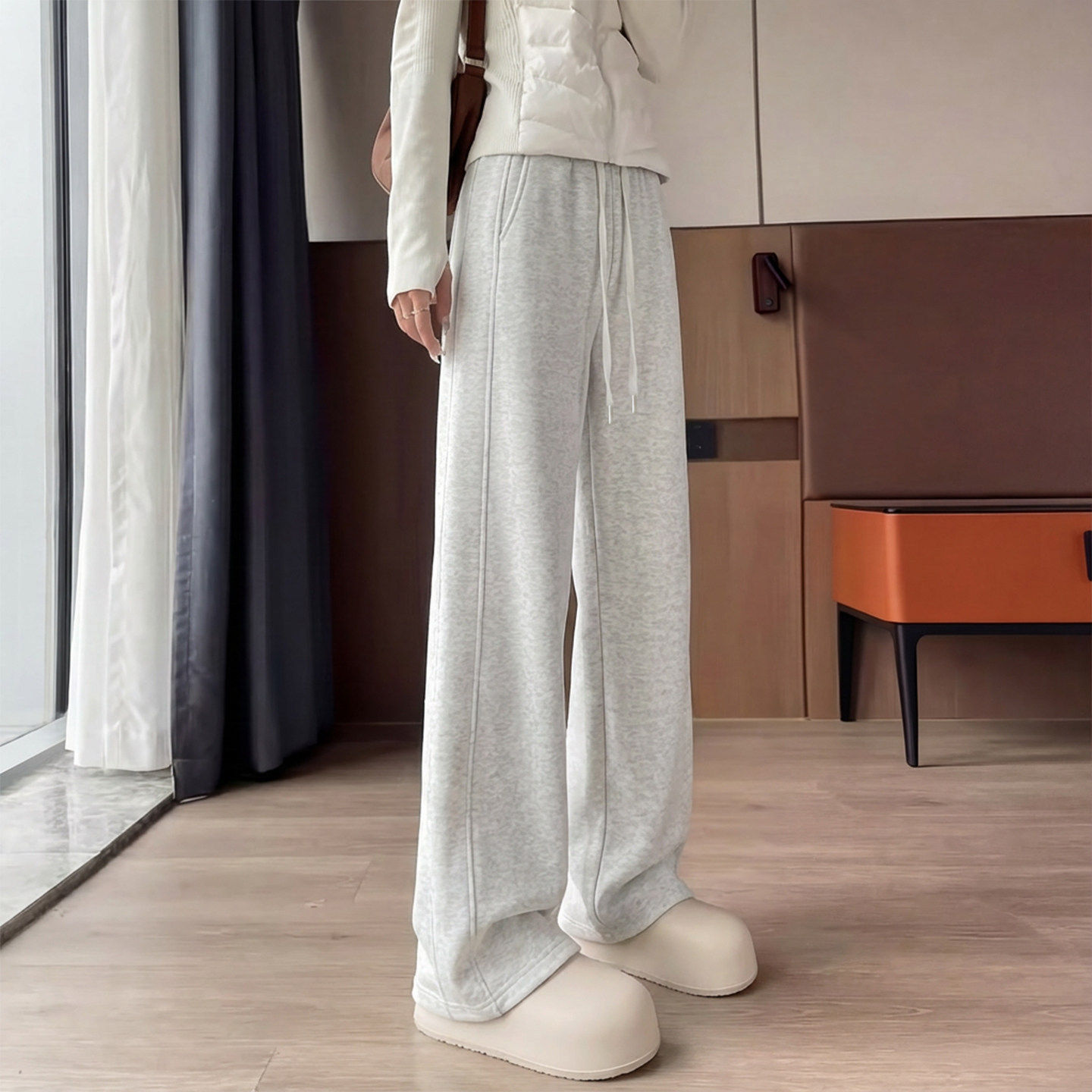 窄版阔腿裤女春秋季2026新款直筒香蕉卫裤小个子休闲灰色运动裤子