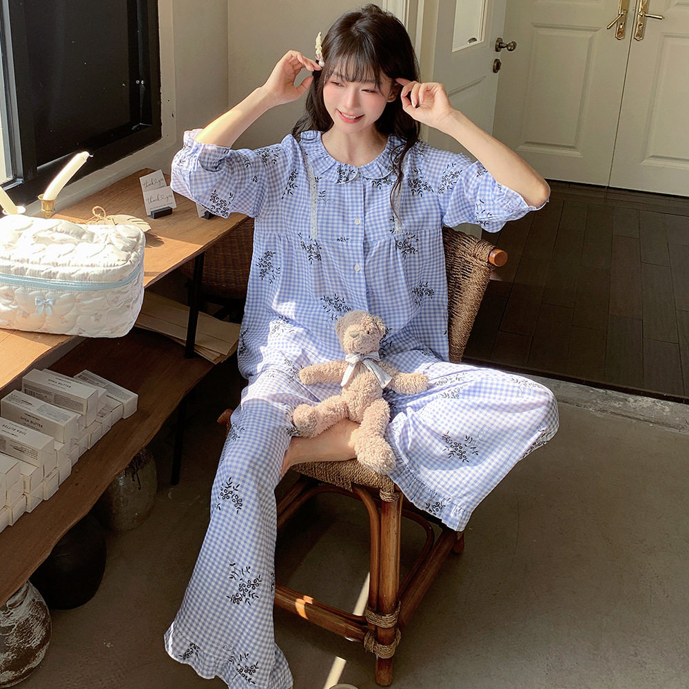 莱赛尔棉绸睡衣女春款可爱卡通花边长袖长裤少女宽松家居服套装