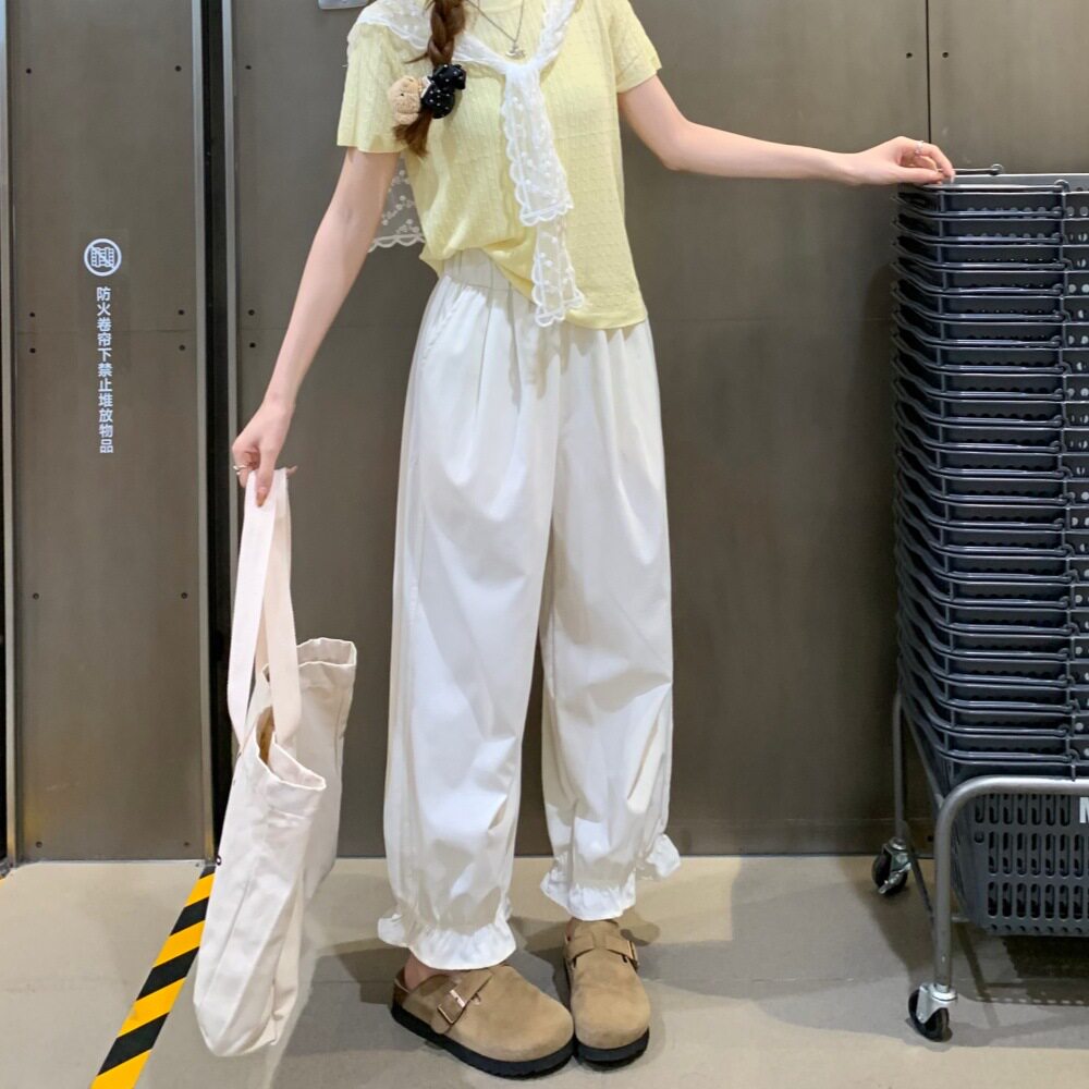 日系速干灯笼裤女夏季薄款高腰宽松显瘦百搭气球九分阔腿休闲裤子