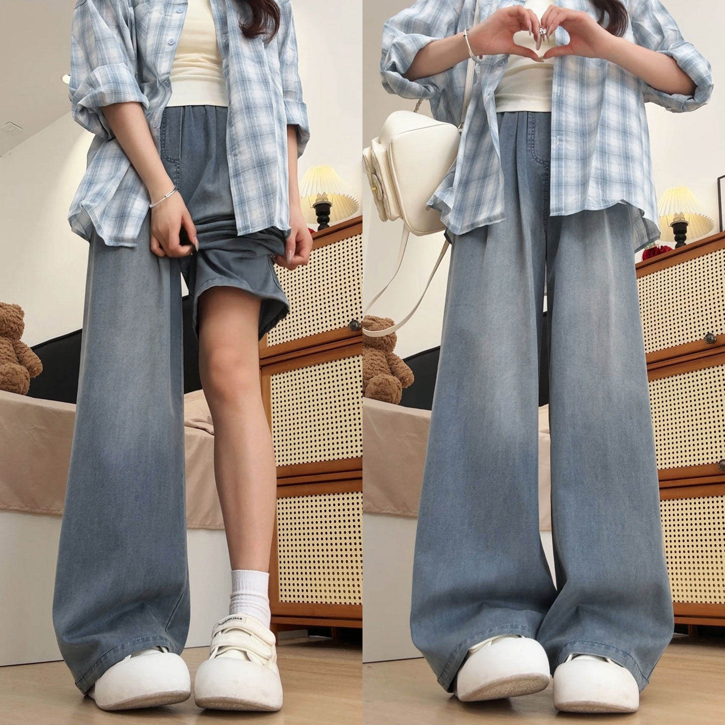 莱赛尔天丝牛仔裤女春秋季2026新款胖mm大码宽松休闲直筒阔腿裤子