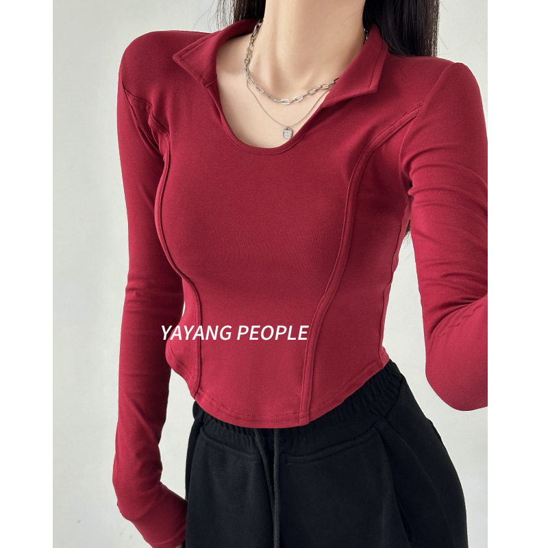长袖T恤女秋季2026新款修身显瘦打底衫设计感小众小个子正肩上衣