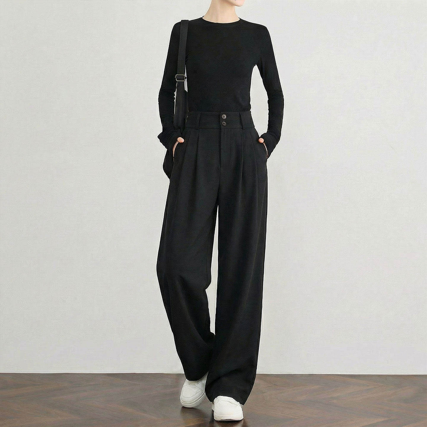 黑色西装裤女裤2026新款春夏垂坠感高级感小个子窄版直筒阔腿裤子