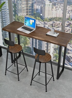 极速Retro wood bar table household lGong high table chair de