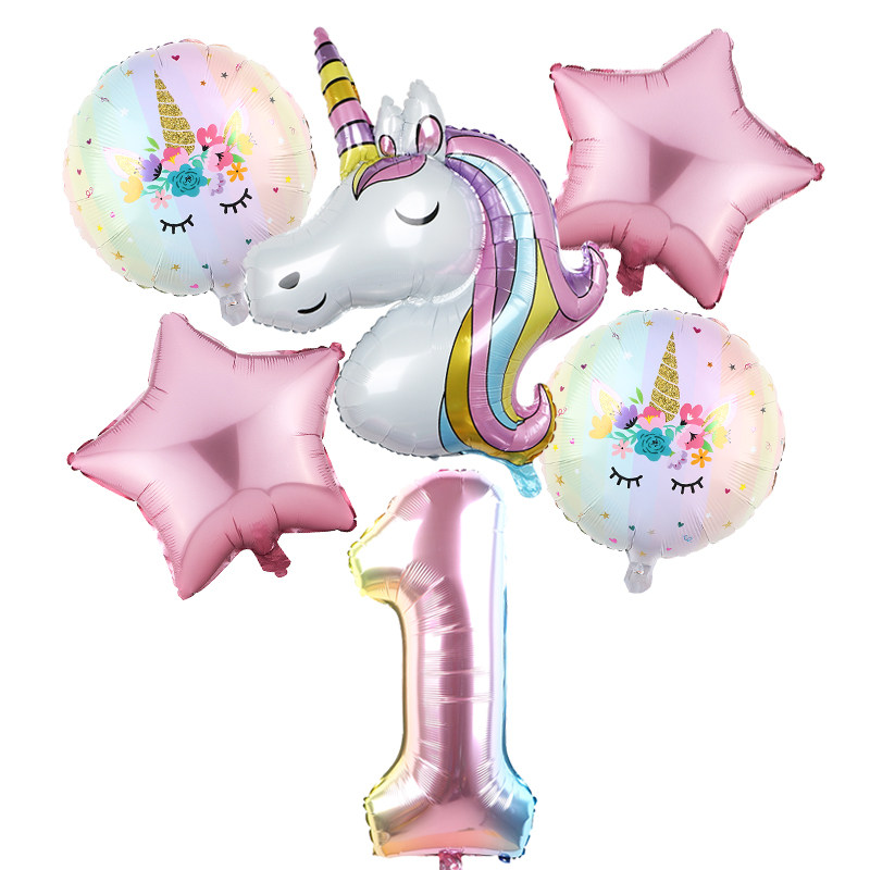 极速6pcsc Rainbow Gradient Unicorn Party Balloon 32 inch Num