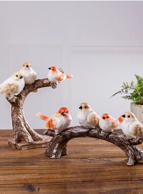 新品小鸟摆件简约现代美式创意家居装饰品酒柜玄关电视.柜树枝小