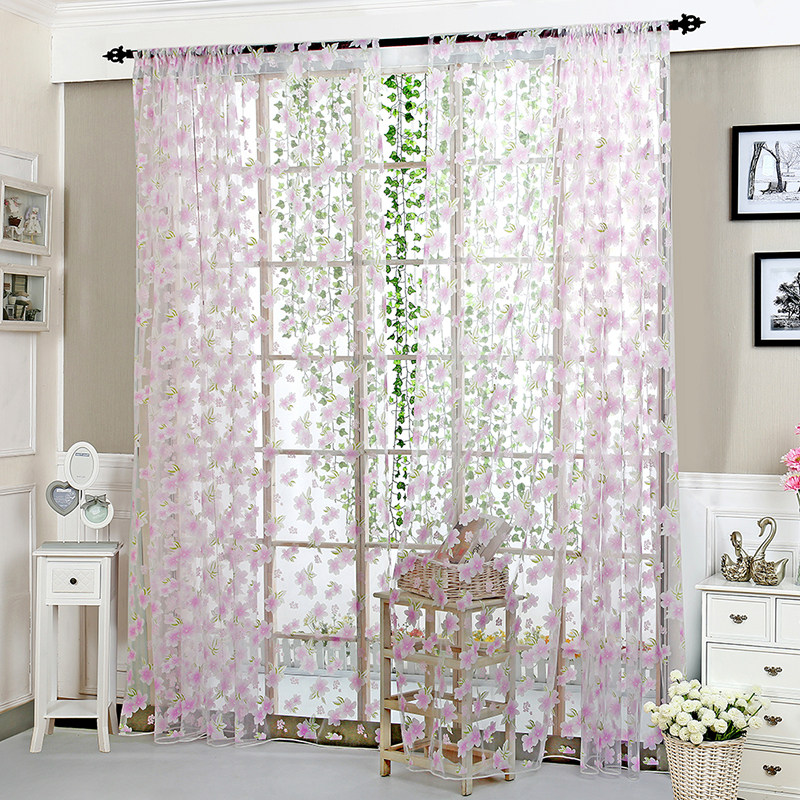 极速Flowers 1 PCS Vines Leaves Tulle Door Window Curtai.n Ne