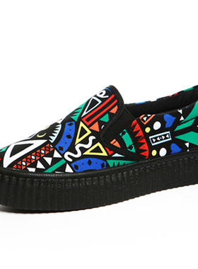 新品春季新款涂鸦帆布鞋女懒人一脚蹬学生韩N版潮百搭时尚休闲厚