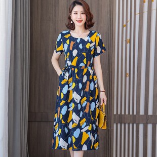 2025夏季 时尚 新款 妈S妈装 碎花大 中老年女棉绸连衣裙宽松大码 新品