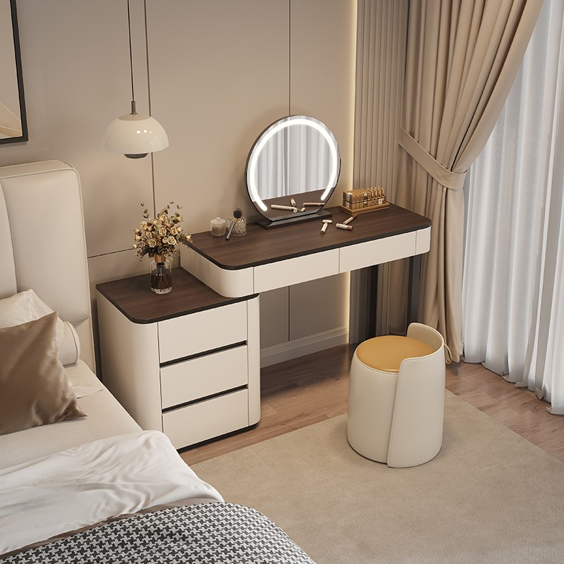 2025地中海风实木生态板u胡桃木色现代简约化妆台收纳柜一体化妆