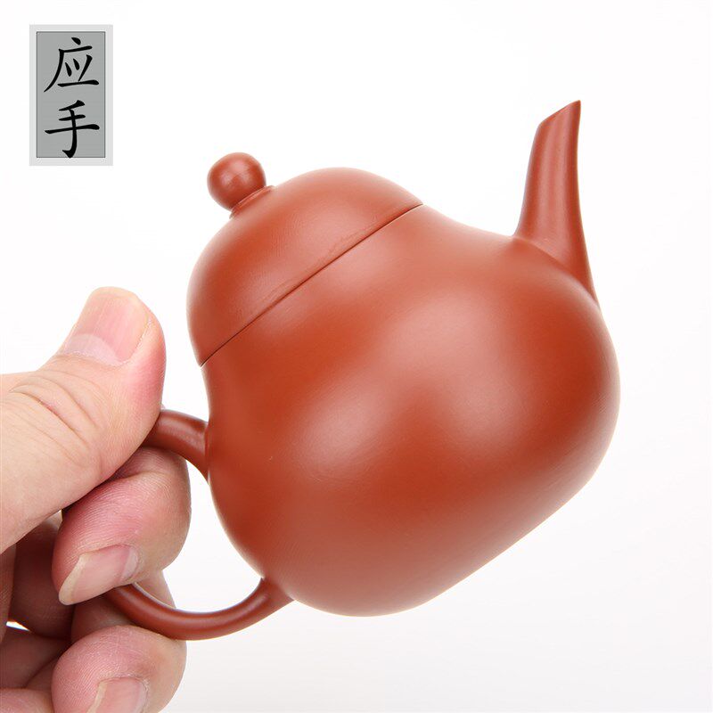 潮州西塘乡章氏朱泥手拉壶r140cc香梨/梨形壶紫砂壶工夫小品红泥