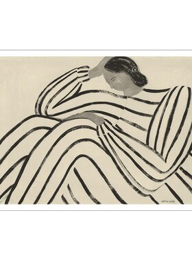 sofia lind 黑白抽象人物艺术画芯简约法式黑白客餐厅画布内芯