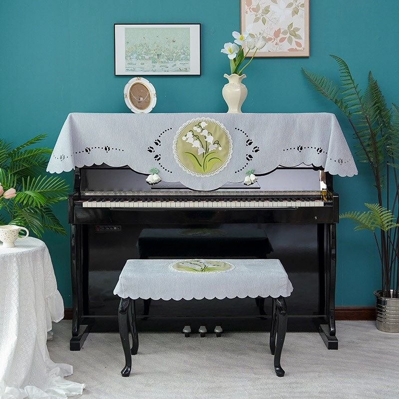 法式钢琴防尘罩轻奢高档刺绣立式钢琴罩半罩电子琴防尘盖布琴凳套