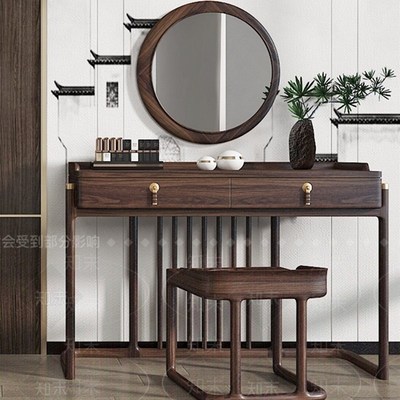 现代简约梳妆台带镜化妆桌卧室床边柜新中式实木带抽屉化妆桌子