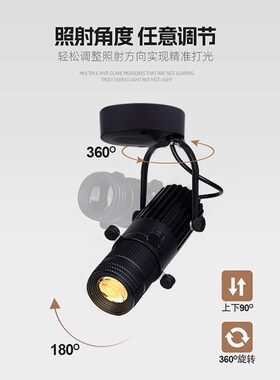 黑色led明装吸顶射灯5W7W12W聚光氛围切光灯博物馆餐饮酒吧截光灯