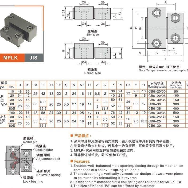MPLK10/20/30/60/80s日标卡轮式锁模扣开闭器扣机拉钩 米思米