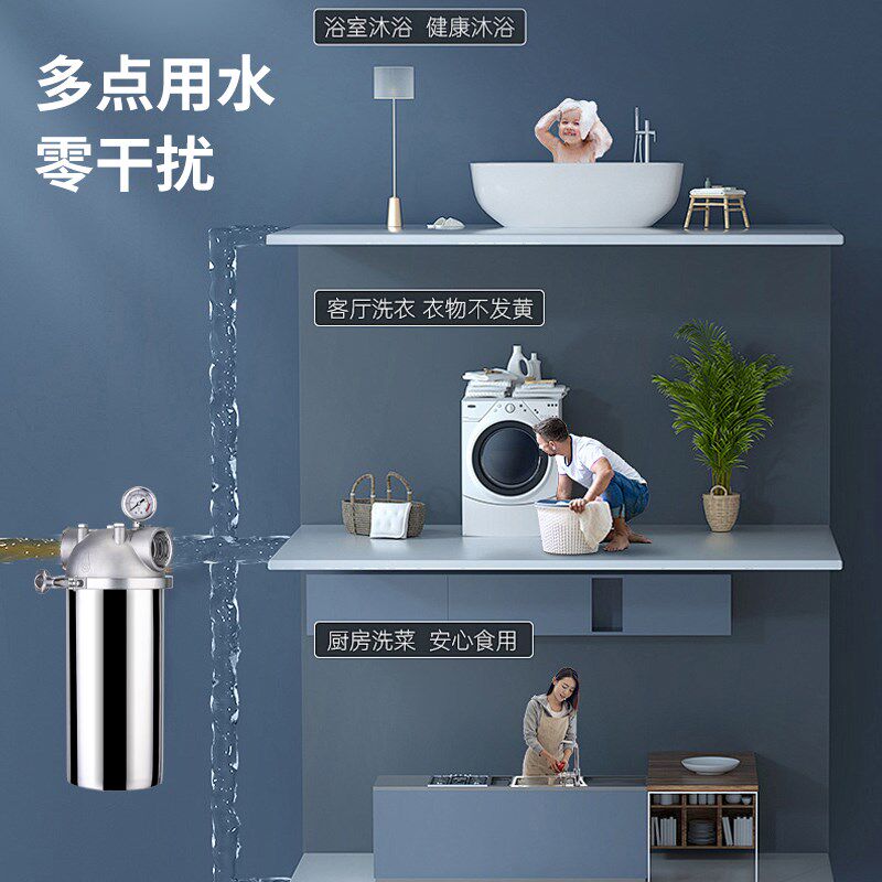 不锈钢大白瓶前置过滤器家用蓝瓶自来水全屋净水器大流量通用滤芯