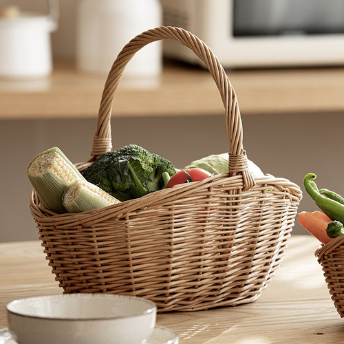 尚尚家居柳编编织手提篮水果蔬菜采摘篮藤编竹编竹筐竹篮子收纳筐