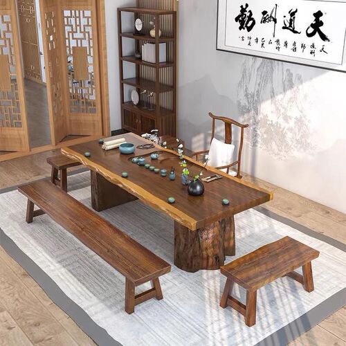 速发新中式实木禅意茶桌椅组合大板茶台办公室功夫泡茶桌茶具套装