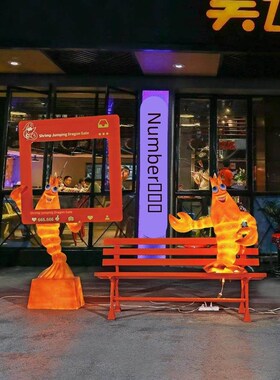 速发彷真发光龙小虾玻璃钢模型雕塑烧烤店打装餐厅大排档招牌挂件