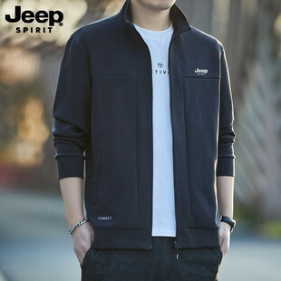 吉普jeep开衫卫衣男男拉链夹克男秋季春秋新款立领简约休闲潮牌