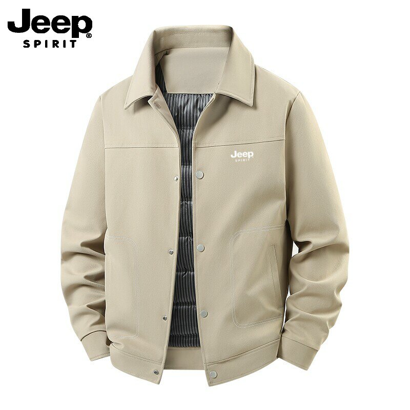 吉普JEEP男士新款翻领羽绒服商务休闲加厚保暖外套冬季夹克吉普
