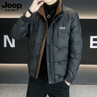 吉普Jeep立领短款男士防寒休闲羽绒服男黑色加厚保暖潮流外套冬季