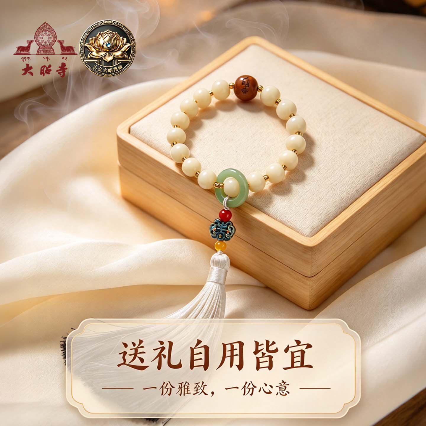 大昭寺白玉菩提手持手串渐变流苏