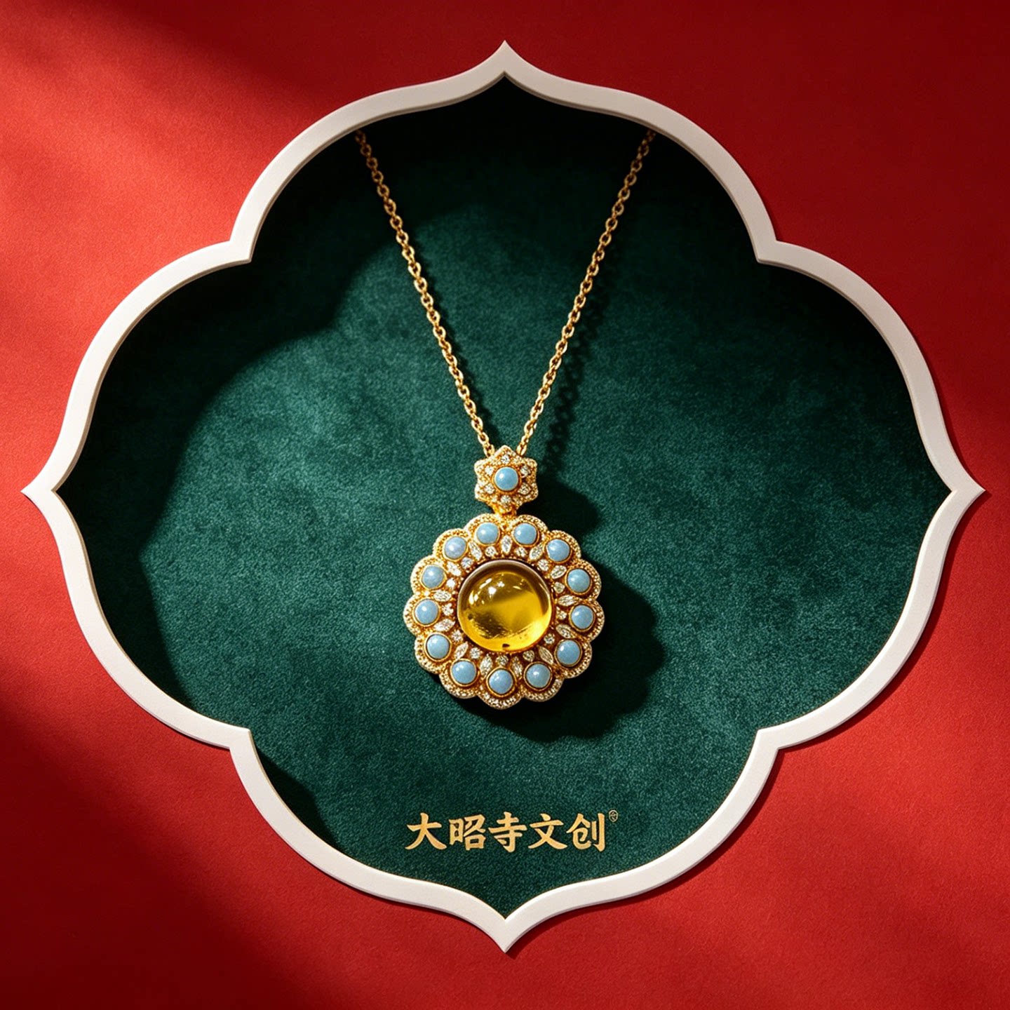 大昭寺S925镀金蓝珀欧泊转运吊坠