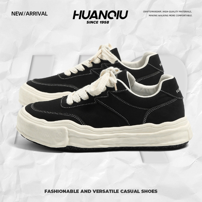 环球黑色厚底加绒加厚板鞋男款2025秋冬新款增高溶解鞋子男帆布鞋