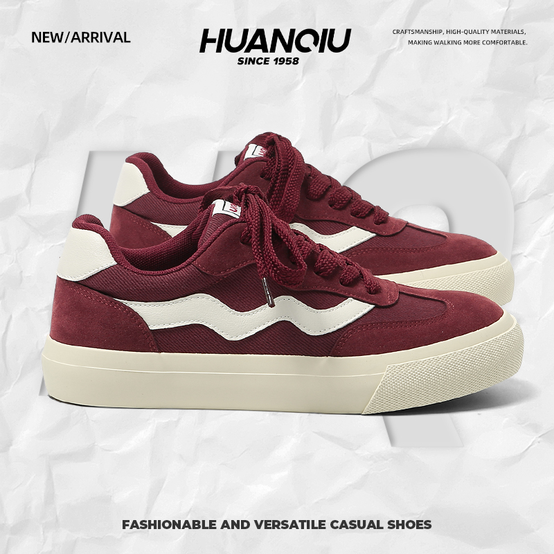 环球酒红色板鞋男款2025新款