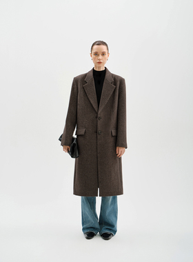 JESTOMS |双色羊毛混纺_高级感毛呢西装外套女中长款廓形呢子西服