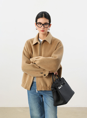 JESTOMS |定格主角 巴恩风翻领羊毛夹克女高级感双拉链毛呢短外套