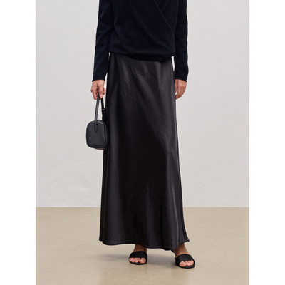 JESTOMS | 老钱风度 法式轻奢斜裁半身裙女光泽感缎面A字中长裙