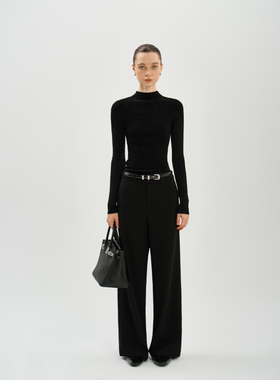 JESTOMS |高密细斜纹 通勤垂感阔腿西装裤女磨毛保暖休闲直筒长裤