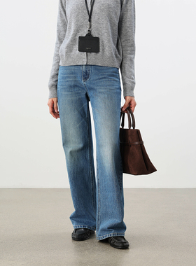 JESTOMS | 重工水洗纹理/复古猫须牛仔裤女高阶感气质时装休闲裤