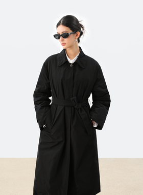 JESTOMS | 高支高密度90白鸭绒风衣羽绒服女老钱风翻领长款外套