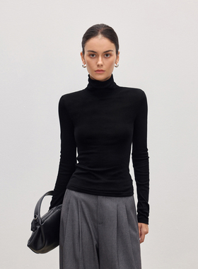 JESTOMS |意式美学 中高领羊绒长袖针织衫女气质修身显瘦打底上衣